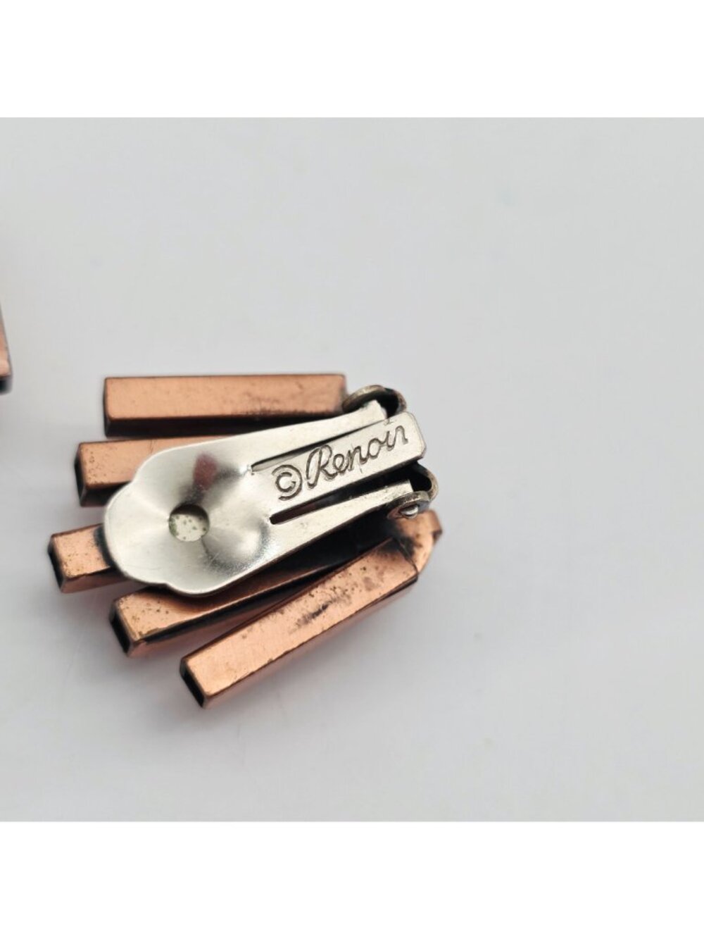 Renoir Copper Clip-On Earrings Geometric Bar Design MCM Jewelry - Picture 9 of 10